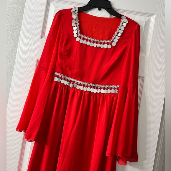 Red Flounce Sleeve Sequin Dress - Picture 6 of 13